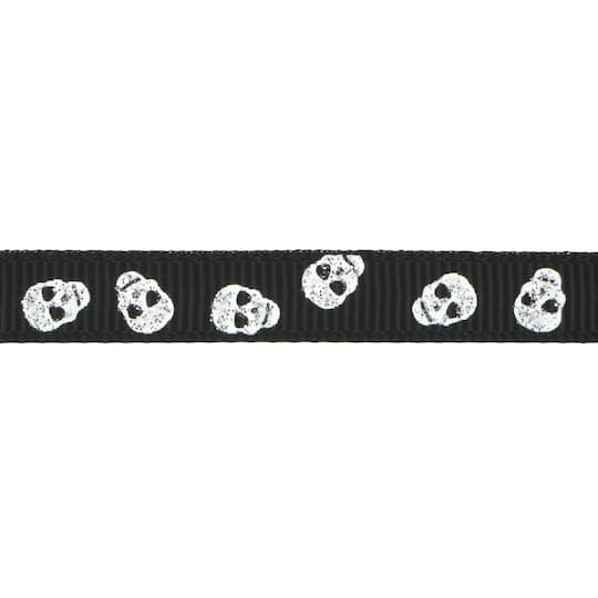 3/8" x 4yd. Black & Silver Skulls Ribbon by Celebrate It®